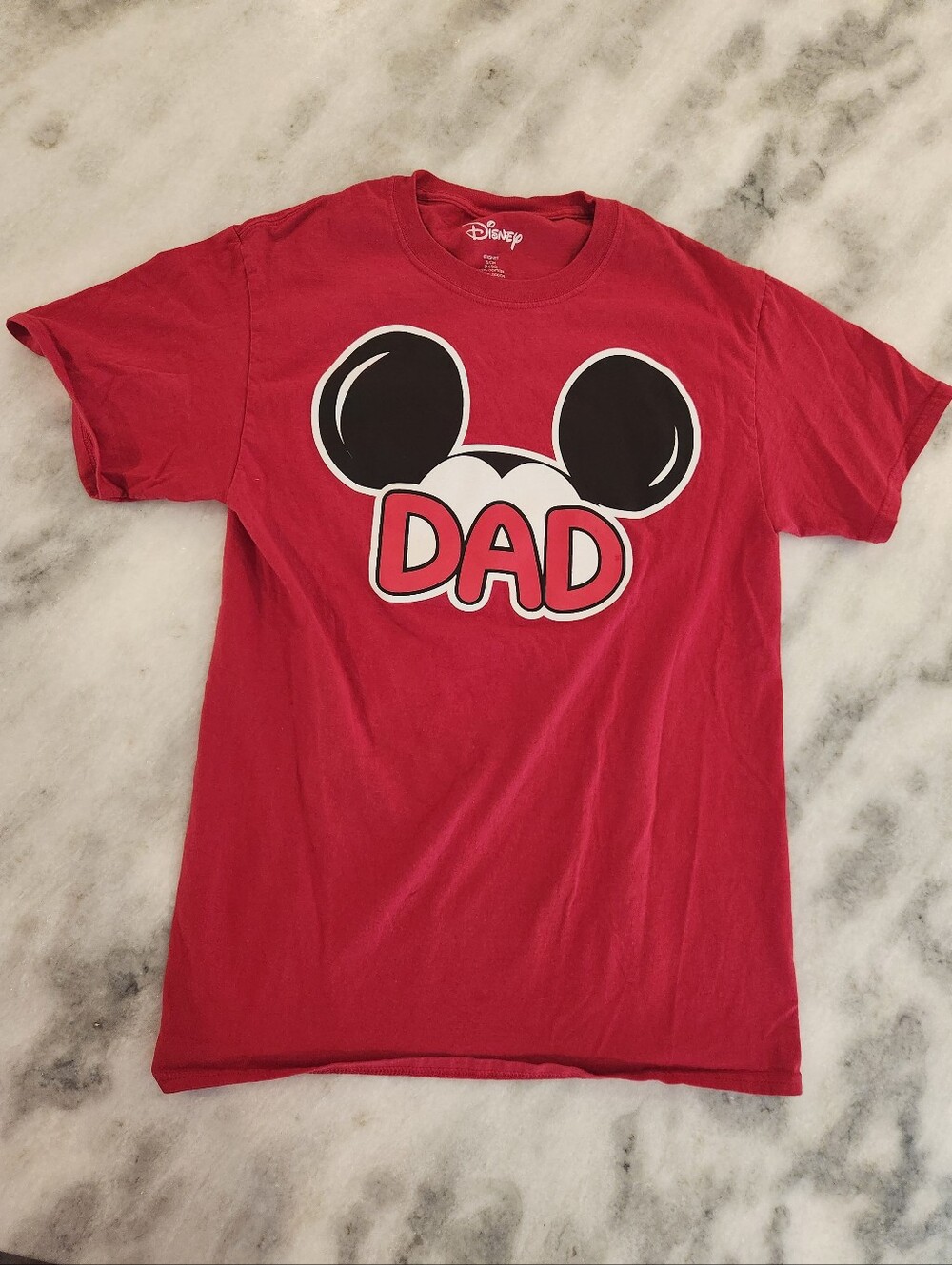 Disney Mickey 'DAD' Red Graphic Short Sleeve Tee Men's Size Small
